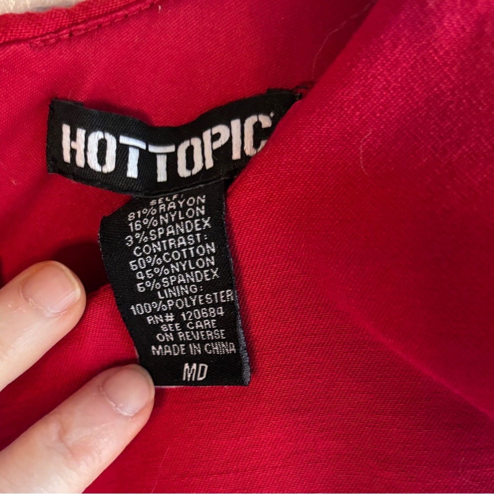 Hot Topic Red Fit & Flare Skater Dress Black Lace Trim Goth Grunge Coquette M - Picture 8 of 10